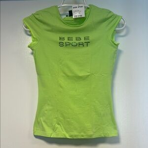 bebe Green Fitted Cap Sleeve Tee